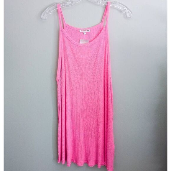 Sundry for Evereve Strappy Ribbed Tank Top Neon Pink - Picture 1 of 3